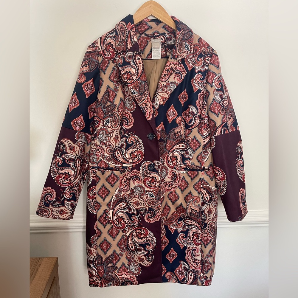 Chicos Drama Patch Print Coat Paisley 2 Large 12/14